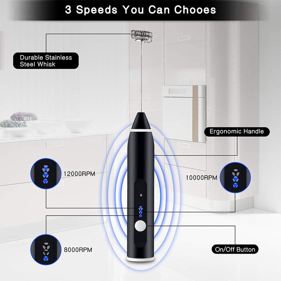 Milk Frother USB Rechargeable with Egg Mixer