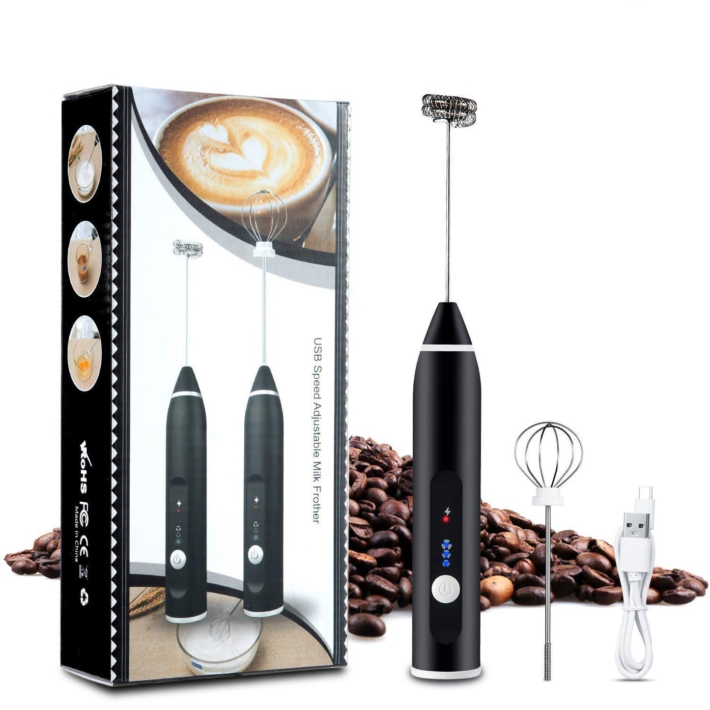 Milk Frother USB Rechargeable with Egg Mixer