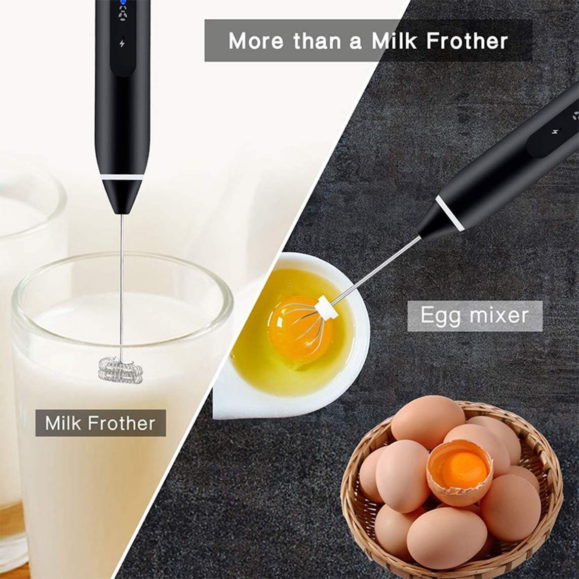 Milk Frother USB Rechargeable with Egg Mixer