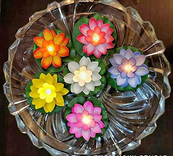 Water Sensor Floating Lotus Flower LED Tea Candles (Multicolor)