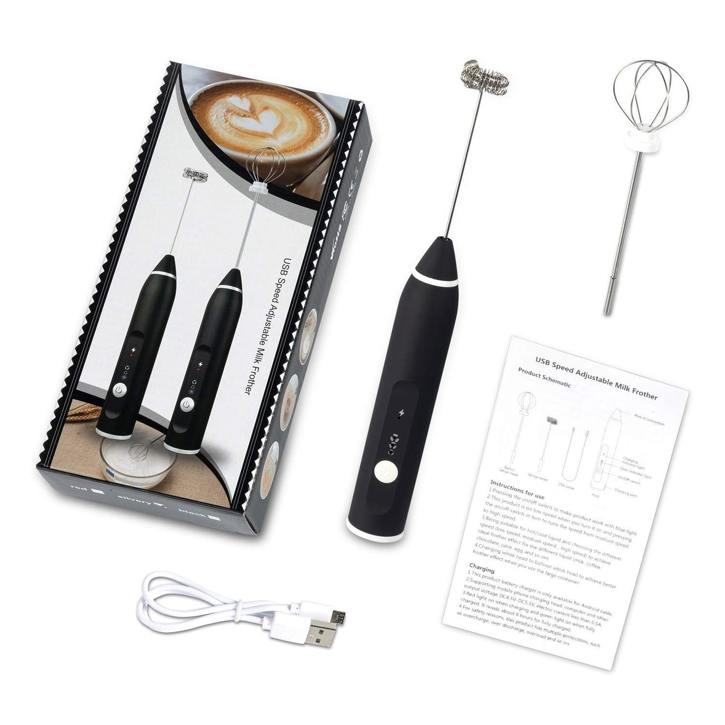 Milk Frother USB Rechargeable with Egg Mixer